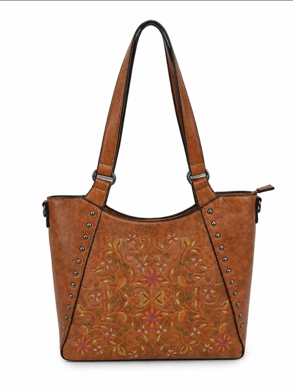 Sam & Hadley Congac Brown Tote Bag Embroidered Floral Boho Western Studded